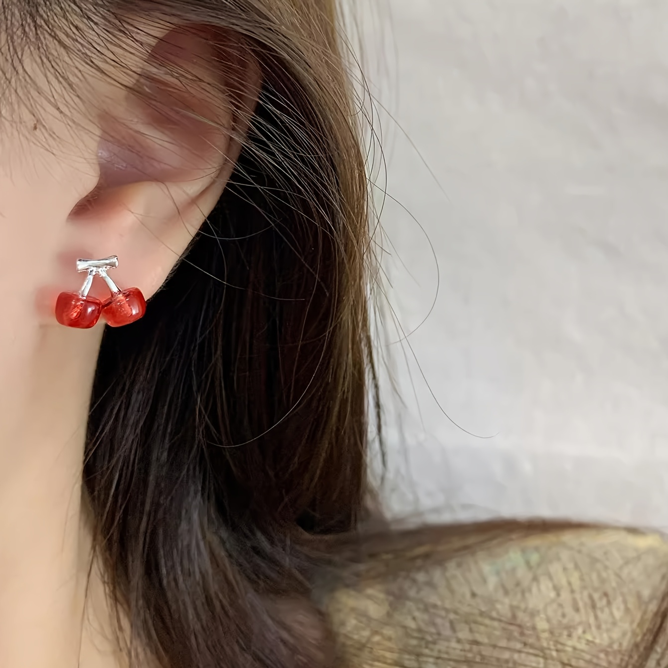 5 Pairs Cute Red Cherry Drip Enamel Earrings Set
